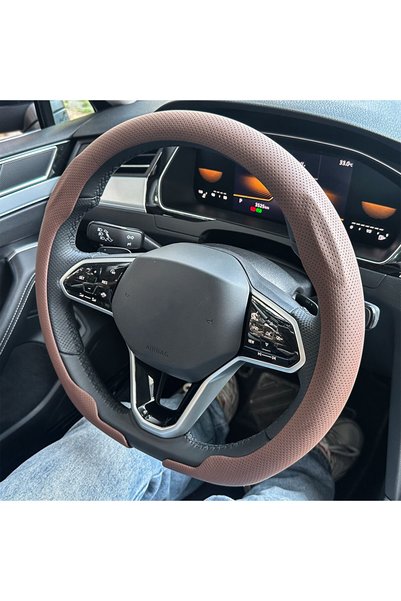 Choice Brown Leather D Cut Auto Steering Wheel Cover Ultra-Thin Breathable No...