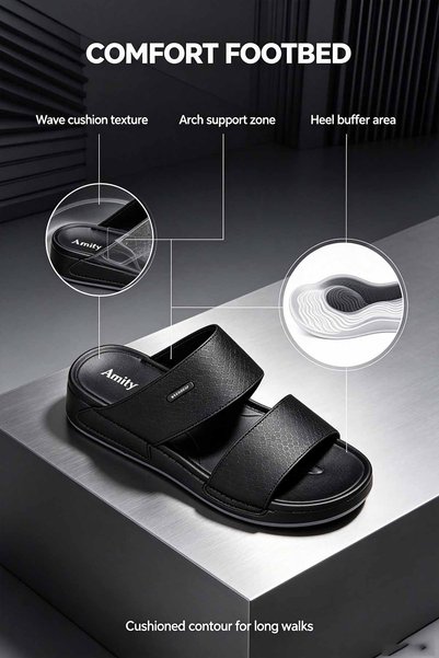 GlobalOne Mart صنادل رجالية جلدية مريحة بحزام مزدوج ونعل أمامي مريح ونعل خارج...