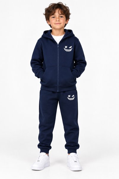 Trendy Merry Store Smile Figured Navy Blue Zippered Children's Tracksuit Set ...