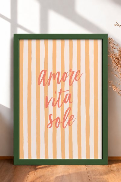 HOMEPACK Amore Vita Sole Written Line Typography Framed Painting Italy Poster...