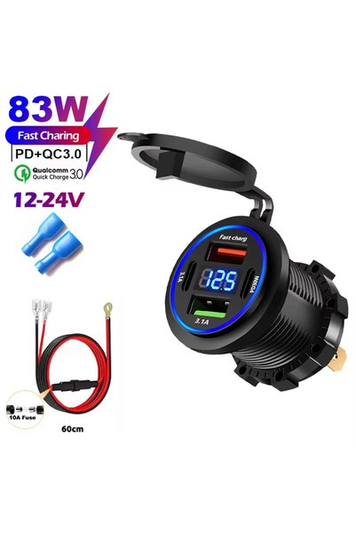 Kebidumei شاحن سيارة USB بأربعة منافذ 10 أمبير مع منفذين QC3.0 ومنفذ USB مع ف...