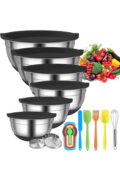 Generic 6 Pcs Mixing Bowls with Lids,Stainless Steel Mixing Bowls with 3 Grat...