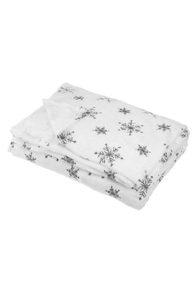 OEM Patura Catifelata de Craciun Alba cu Glitter Gri, 220x150cm – Model Fulgi...