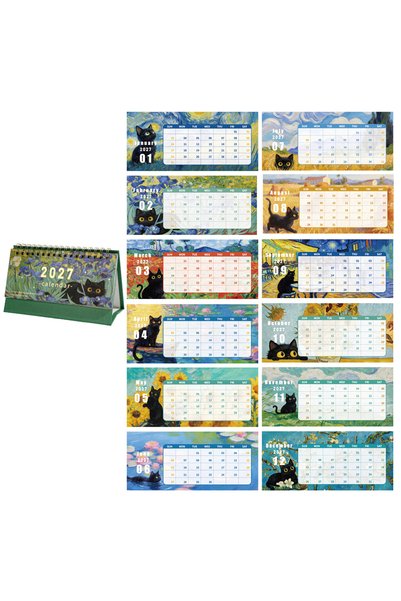 Choice Iris 2027 Black Cat Painting Calendar Small Portable Design Daily/Mont...