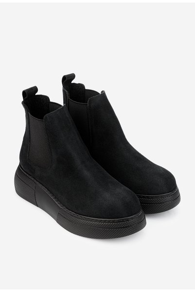 Dasha Ghete dama negre din piele intoarsa cu elastic in laterale