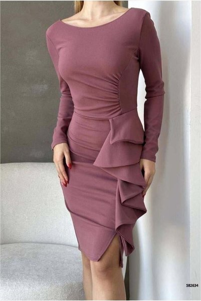 Şeker Portakalım Crepe Evening Dress Flounce Fabric Collar Bicycle Dress
