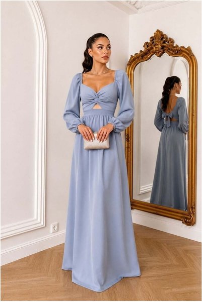 Şeker Portakalım V Long Evening Dress with Sleeves Maxi Collar Dress