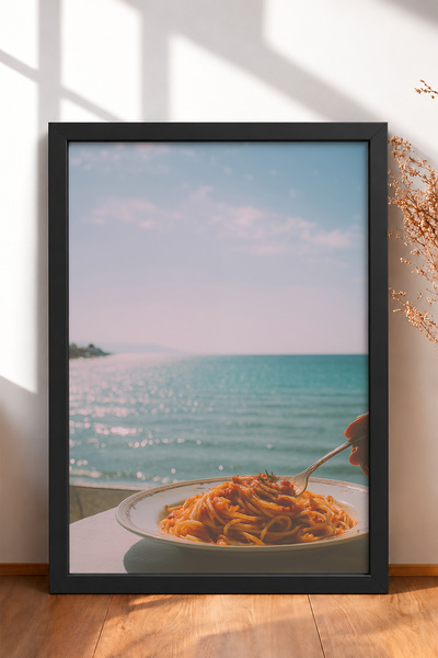 HOMEPACK Spaghetti Plate by the Sea Framed Painting Italy Poster Living Room ...