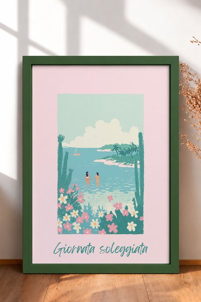 HOMEPACK Giornata Soleggiata Written Seascape Framed Painting Italy Poster Wa...