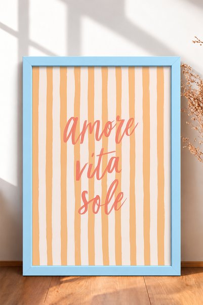 HOMEPACK Amore Vita Sole Written Line Typography Framed Painting Italy Poster...