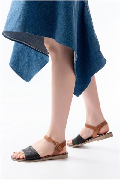Şeker Portakalım Women's Plain Genuine Light Leather Orthopedic Sandals