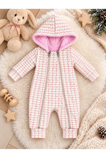 Chicsy Baby Tatlı Unisex Kışlık Triko Bebek Tulumu Kapüşonlu Çift Fermuarlı Ç...