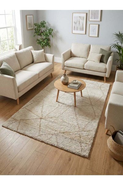 Noon East Carpet Shaggy Rugs with Soft Texture, Color - Cream, Size - 120x170...