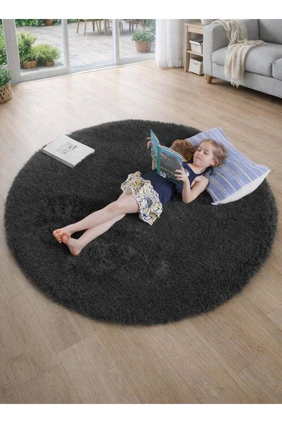Generic Brand LOOPITYS Black ultra soft fluffy living room circular carpet (d...