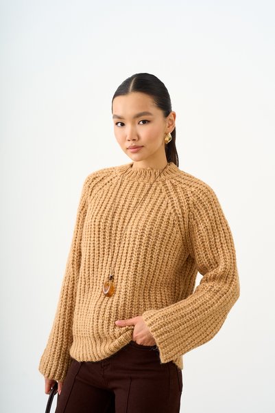 LOCCO Women's Knitted Detail Knitwear Sweater Mink