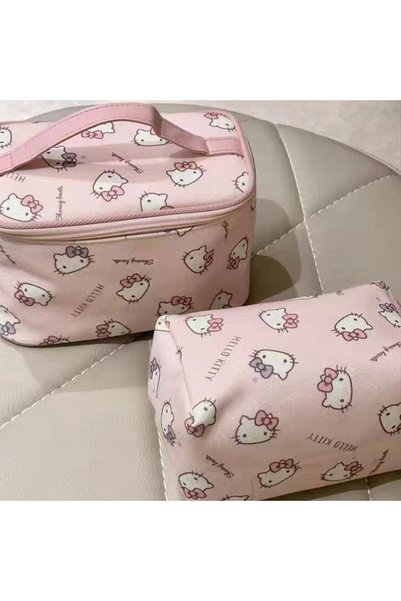 Choice A1B1 Kawaii Hello Kitty Handheld Makeup Bag - Large Capacity, Pink Gir...