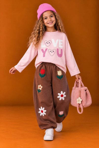 OZZY KİDS Girl's T-Shirt & Sweatpants Set
