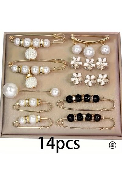 Choice 14pcs 14pcs Elegant Faux Pearl Brooch Set, Alloy and Plastic, Irregula...