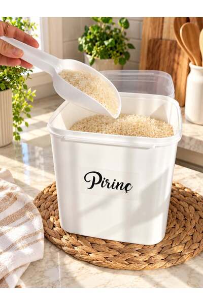 MODA OZY 5'litre Plastik Saklama Kabı ( Kürek Kaşık ve Etiket Hediyeli) Çay-Şeker-Un-Pirinç Kabı