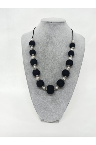 Tyana Art Felted Wool Bead Necklace, Unique, Handmade, Black