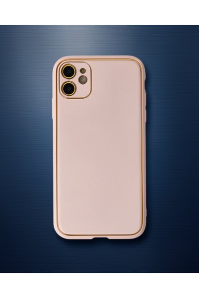 teknodayım Apple iPhone 12 Case Coco Leather Silicone Cover - Powder