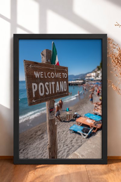 HOMEPACK Positano Beach Wooden Sign Framed Painting Italy Poster Living Room ...