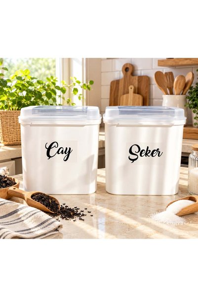 MODA OZY 2'li 5'litre Plastik Saklama Kabı ( Kürek Kaşık ve Etiket Hediyeli) Çay-Şeker Saklama Kutusu