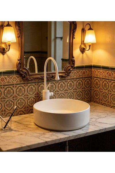 Generic Round Porcelain Countertop Washbasin, Beige 36x36x12 cm