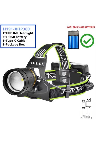 Choice مصباح أمامي H191 فائق السطوع بتقنية XHP360 LED قابل لإعادة الشحن عبر U...