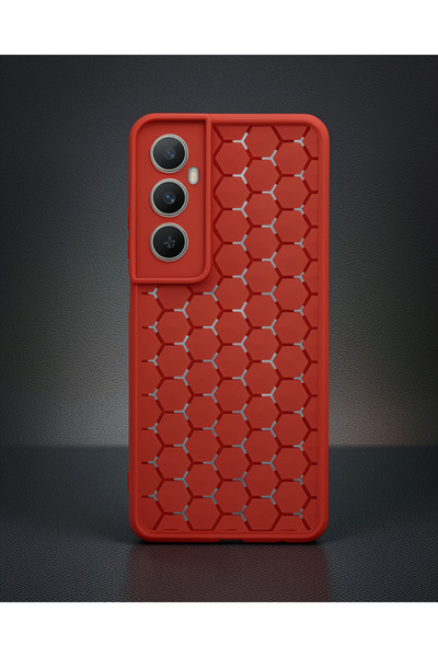 teknodayım Realme C65 Case Honeycomb Silicone Cover - Red