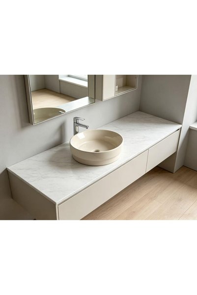 Generic Round Ceramic Wash Basin Beige 40x40x11 cm