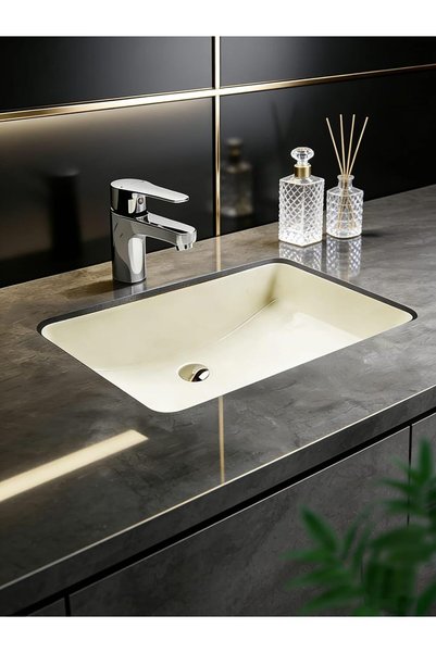 Generic Rectangular Ceramic Under-mount Sink Basin Beige 61×40.5×20 cm