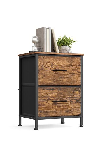 SONGMICS Bedside Table with 2 Non-Woven Fabric Drawers, Steel, MDF, for Bedro...
