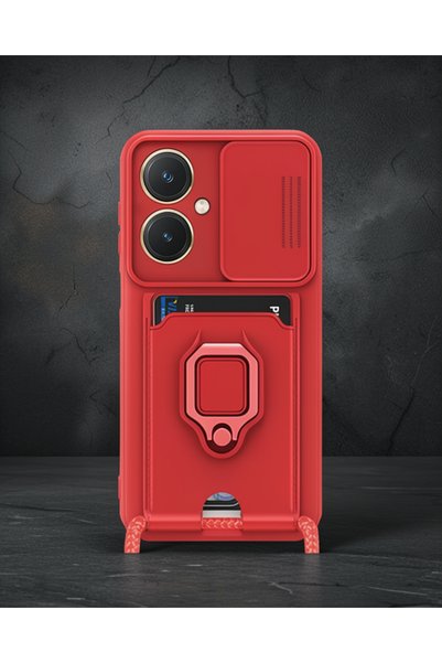 teknodayım Vivo Y27 Case Zuma with Business Card and Ring Silicone - Red