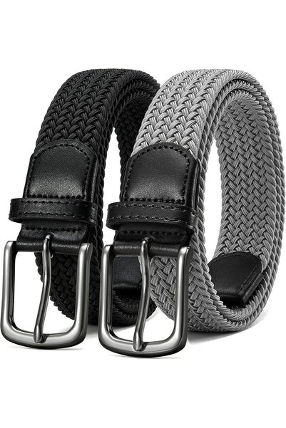 Generic Elastic Braided Golf Belt for Men 2 Pack Mens Casual Woven Stretch Belts