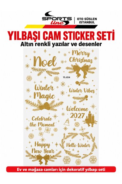 OTO SÜSLEN İSTANBUL Altın Renkli Yazılı Yılbaşı Cam Sticker Seti Welcome 2027 20×35 cm