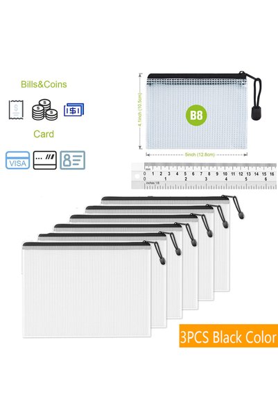 Choice 3Pcs B8 Black Waterproof Mesh Zipper Storage Bag A4/A6/B6/B8 File Docu...
