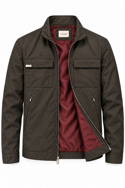Oxledo Men's Double-Capped Classic Collar Seasonal Jacket with Chest Pockets,...