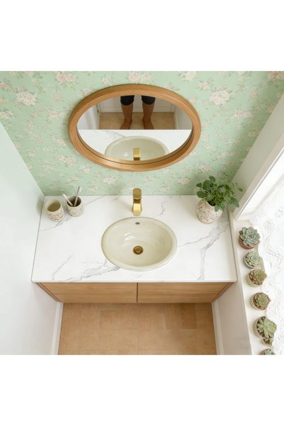 Generic Oval Porcelain Countertop Basin Beige 49.5x40x20 cm