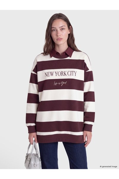 LC Waikiki TexX Store Ποιότητα LCW Modest Μωβ 3-νήμα με σαρτόν και τύπωμα, φα...