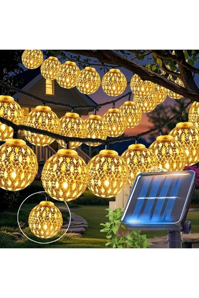 Choice 7M 50LED Warm Outdoor Solar Moroccan Ball String Light-50/30/20 LED Fa...