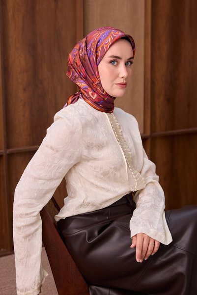 Silk Home وشاح حريري من التويل بنقشة بيزلي عرقية شارابي