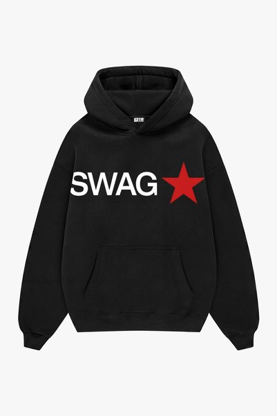 Sekizbiraltı Swag Star Printed Black Oversize Unisex Hoodie