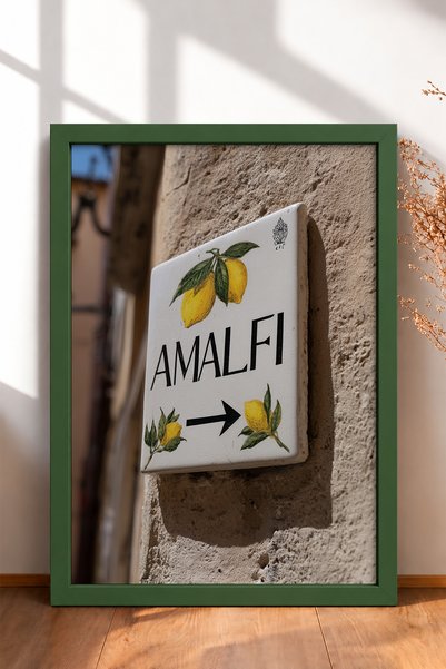 HOMEPACK Lemon Patterned Amalfi Direction Sign Framed Painting Italy Poster L...