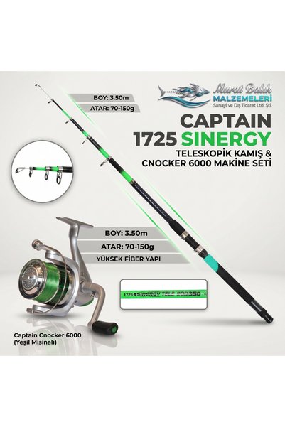 CAPTAIN 1725 Fiber Kamış & Cnocker 6000 Kıyı ve Tekne Olta Seti (YEŞİL SET)