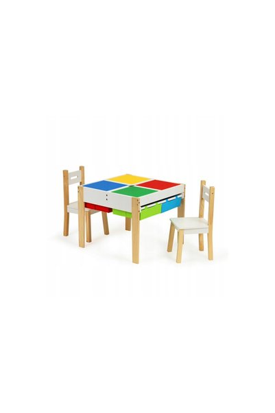 Ecotoys Ξύλινο παιδικό σετ τραπεζιού με 2 καρέκλες, 60.5x60.5x50 εκ., WH139