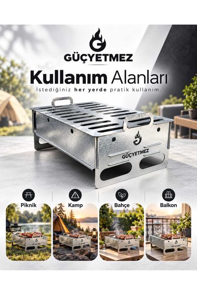 güçyetmez Katlanabilir Portatif Mangal 31x21x15 cm – Taşınabilir Kamp, Piknik ve Bahçe Mangalı