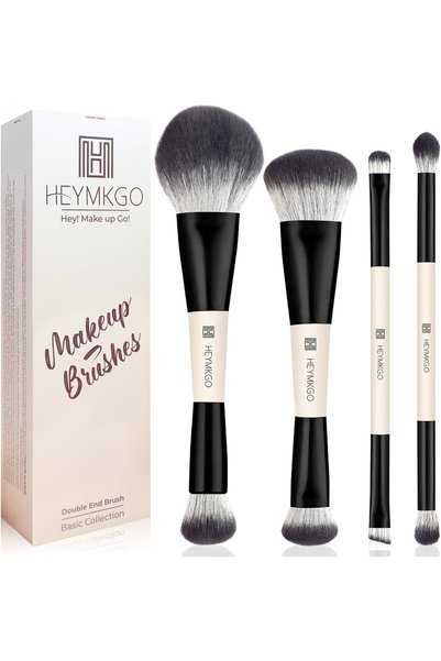 HEYMKGO مجموعة فرش مكياج مزدوجة الأطراف، تتكون من 4 فرش، للاستخدام مع كريم ال...