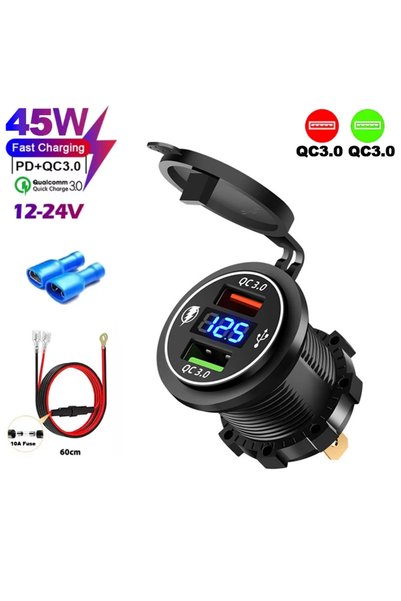 Kebidumei شاحن سيارة USB بمنفذين 10 أمبير مع مقبس QC3.0 مزدوج ومنفذ USB مع فو...