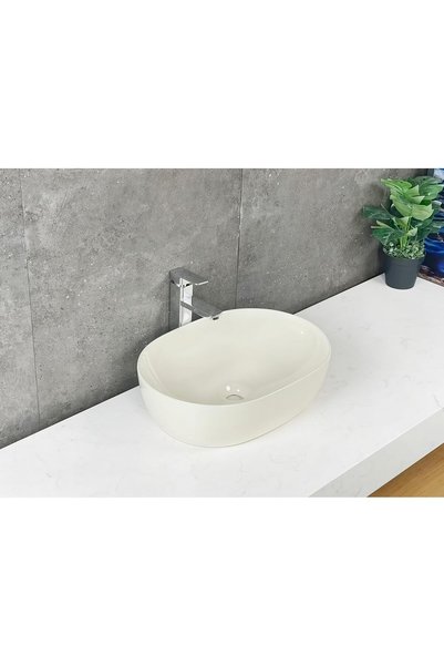 Generic Oval Porcelain Countertop Washbasin Beige 49x35x14 cm